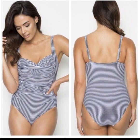 Nip Tuck Women's Navy Sorrento Stripe Joanne Twist Front Tummy-Control s… - Picture 7 of 10